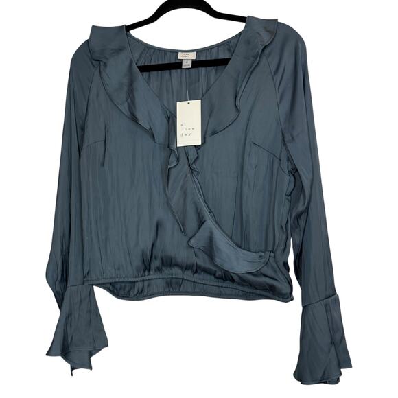 a new day Tops - NWT A NEW DAY pewter silver bell sleeve faux wrap blouse Medium